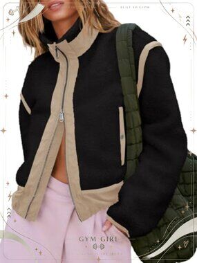 Womens Cropped Sherpa Fleece Zip Up Jacket Teddy Coat